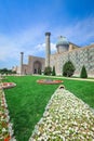 Panoramic View to the Registan square under the Sunlight in Samarkand Royalty Free Stock Photo