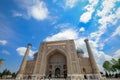 Panoramic View to the Registan square under the Sunlight in Samarkand Royalty Free Stock Photo