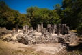 Panoramic view to Remains of the baptistery ruins of ancient town of Butrint , Sarande, Albania