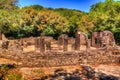 Panoramic view to Remains of the baptistery ruins of ancient town of Butrint , Sarande, Albania