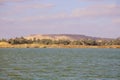 Panoramic View to the Salt Lake Aftanas with the Mountains in the background near Siwa Oasis, Egypt Royalty Free Stock Photo