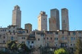 Panoramic view to San Gimignano old town with medieval towers at winter sunny day, Tuscany, Italy Royalty Free Stock Photo