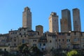 Panoramic view to San Gimignano old town with medieval towers at winter sunny day, Tuscany, Italy Royalty Free Stock Photo