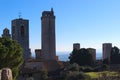 Panoramic view to San Gimignano old town with medieval towers at winter sunny day, Tuscany, Italy Royalty Free Stock Photo