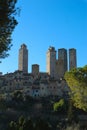 Panoramic view to San Gimignano old town with medieval towers at winter sunny day, Tuscany, Italy Royalty Free Stock Photo