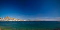 Panoramic view to Saranda city,Lekuresi Castle and bay of Ionian sea, Albania Royalty Free Stock Photo