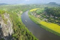 Panoramic view to Saxon Switzerland from Bastei, Rathen, Germany Royalty Free Stock Photo