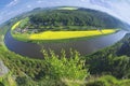 Panoramic view to Saxon Switzerland from Bastei, Rathen, Germany. Royalty Free Stock Photo