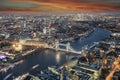 Panoramic view to the skyline of London during sunset time Royalty Free Stock Photo