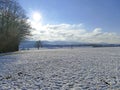 Panoramic view to the Swabian highlands in wintertime Royalty Free Stock Photo