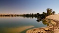 Panoramic view to Teli lake group of Ounianga Serir lakes at the Ennedi, Chad Royalty Free Stock Photo