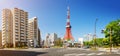 Panoramic view to the Tokyo tower, Japan Royalty Free Stock Photo