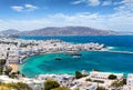 Panoramic view to the town of Mykonos island on the Cyclades islands, Greece Royalty Free Stock Photo