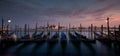 Panoramic view to Venice gondolas at sunset