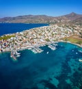 Panoramic view to the village of Perdika on the island of Aegina, Saronic Gulf, Greece Royalty Free Stock Photo