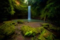 Panoramic view to waterfall in rainforest. Tropical landscape. Adventure and travel concept. Nature background. Slow shutter speed Royalty Free Stock Photo
