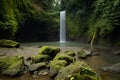 Panoramic view to waterfall in rainforest. Tropical landscape. Adventure and travel concept. Nature background. Slow shutter speed Royalty Free Stock Photo