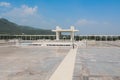 Panoramic View to the White Marble Gates of the Main Faisal Mosque in Islamabad, Pakistan Royalty Free Stock Photo