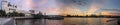 Panoramic view of Tokyo Bay and Rainbow bridge from Aqua City at sunset. Odaiba, Japan Royalty Free Stock Photo