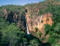 Panoramic view of Tolmer Falls. Dry season. Vintage coloured. Aerial picture from above. Isolated location at Litchfield national