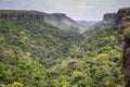 Panoramic View From Top Of Cliffs In An Opening Valley In The Late Afternoon Light, Chapada Dos GuimarÃÂ£es, Mato Grosso, Brazil,