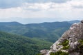 Panoramic view from the top of mountain to many mountain peaks around Royalty Free Stock Photo