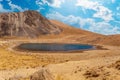 Panoramic view from the top of the mountains in Mexico, the view is incredible, the lake in the middle of the crater due to the