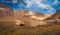 Panoramic view from the top of the mountains in Mexico, the view is incredible, the lake in the middle of the crater due to the