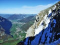 Panoramic view from the top of Vorder Glarnisch in the Glarus Alps mountain range Royalty Free Stock Photo