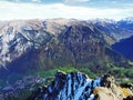 Panoramic view from the top of Vorder Glarnisch in the Glarus Alps mountain range Royalty Free Stock Photo