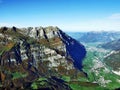 Panoramic view from the top of Vorder Glarnisch in the Glarus Alps mountain range Royalty Free Stock Photo