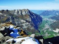 Panoramic view from the top of Vorder Glarnisch in the Glarus Alps mountain range Royalty Free Stock Photo