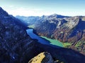 Panoramic view from the top of Vorder Glarnisch in the Glarus Alps mountain range Royalty Free Stock Photo