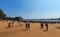 A panoramic view of the tourists thronging the beaches of Kaveri River in Talakadu, Mysore