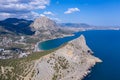 Panoramic view towards Green bay of Novy Svet New World, mountain Falcon, Cape Kapchik, tourist Golitsyn trail Royalty Free Stock Photo