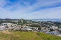 Panoramic view towards Sutro tower, Twin Peaks and downtown San Francisco from Mt Davidson, San Francisco, California Royalty Free Stock Photo