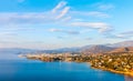 Panoramic view of the town of Agios Nikolaos and the Mirabello B Royalty Free Stock Photo