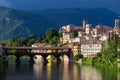 Panoramic view of the town of Bassano del Grappa and its wooden bridge Royalty Free Stock Photo