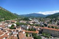 Panoramic view of the town of Foix and the Pyrenees in the distance Royalty Free Stock Photo