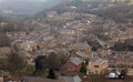 Panoramic view of the town of hebden bridge showing the main roads, houses and streets with mill chimneys in winter Royalty Free Stock Photo