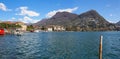 Panoramic view of town of Lugano at the lake Lugano in canton of Ticino, Switzerland Royalty Free Stock Photo