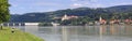 Panoramic view of the town of Persenbeug with the medieval Persenbeug castle. Danube river, Lower Austria. Royalty Free Stock Photo