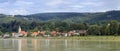 Panoramic view of the town of Persenbeug on the bank of the Danube river. Persenbeug, Lower Austria.