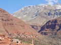 Panoramic view of traditional Berber village in Ourika Valley, High Atlas Mountains, Morocco. Royalty Free Stock Photo