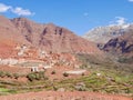 Panoramic view of traditional Berber village in Ourika Valley, High Atlas Mountains, Morocco. Royalty Free Stock Photo