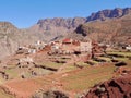 Panoramic view of traditional Berber village Tizi N'oucheg in Ourika Valley, High Atlas Mountains, Morocco. Royalty Free Stock Photo