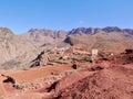 Panoramic view of traditional Berber village Tizi N'oucheg in Ourika Valley, High Atlas Mountains, Morocco. Royalty Free Stock Photo