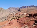 Panoramic view of traditional Berber village Tizi N'oucheg in Ourika Valley, High Atlas Mountains, Morocco. Royalty Free Stock Photo