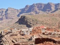 Panoramic view of traditional Berber village Tizi N'oucheg in Ourika Valley, High Atlas Mountains, Morocco. Royalty Free Stock Photo