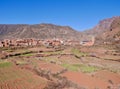 Panoramic view of traditional Berber village Tizi N'oucheg in Ourika Valley, High Atlas Mountains, Morocco. Royalty Free Stock Photo